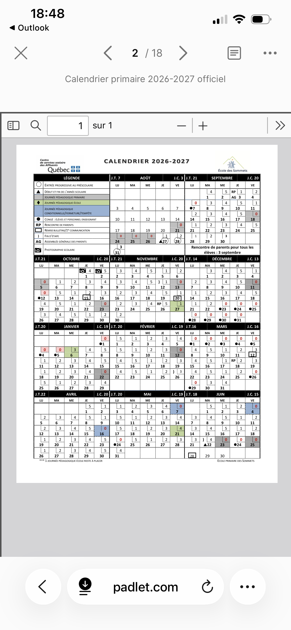 Calendrier scolaire déposé